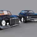 Two Black Classic Vintage Cars With Retro Design And Chrome Details