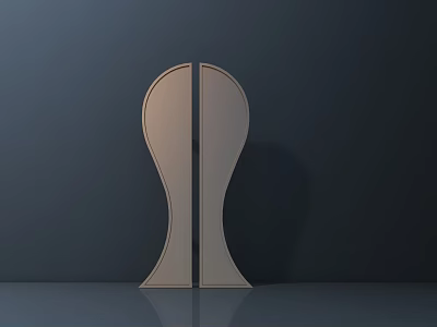 Modern Curved Wardrobe With Double Doors And Light Brown Sleek Surface Against Dark Wall 3d model