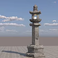 Traditional Stone Lantern Sculpture with Carved Base and Pillar Against Blue Sky Background