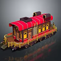 Vintage Train Carriage With Red Roof Brown Body Yellow Windows Golden Railings And Ladder