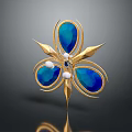 Elegant Flower Shaped Jewelry Brooch with Golden Petals Blue Gemstones and White Pearls