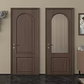 Brown Solid Wood Hinged Doors With Glass Panel For Interior Space 3d model