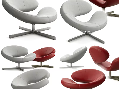 Modern Single Chair Designs In Gray And Red With Curved Shape And Metal Base 3d model