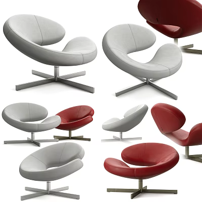 Modern Single Chair Designs In Gray And Red With Curved Shape And Metal Base 3d model