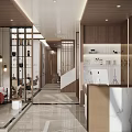 Modern Beauty Salon Interior With Marble Counter Display Shelves And Lighting