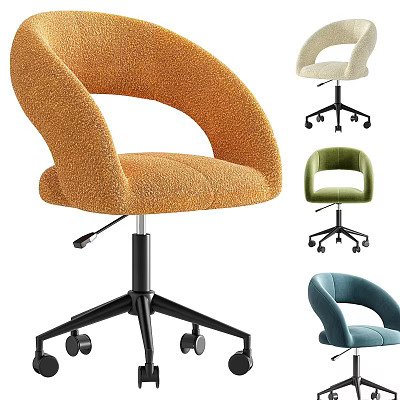 Velvet Office Chair With Multiple Colors Curved Backrest And Wheeled Base For Workspace 3d model