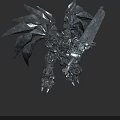 Mechanical Creature Character With Giant Sword And Metallic Wings In Sci-Fi Fantasy Design