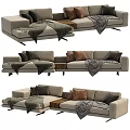 Modern Sectional Sofa With Neutral Tones Throw Blankets And Decorative Pillows 3d model