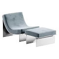 Sleek Modern Lounge Chair With Beige Fabric Metal Frame Ottoman And Color Options
