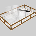 Elegant Golden Metal Tray with Transparent Wine Bottle Glassware Ice Bucket and Black Tool