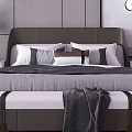 Modern Double Bed With Multiple Pillows Gray Throw Blanket Bench And Modern Lamps 3d model