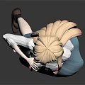 Anime Game Character With Blonde Hair White Jacket Blue Skirt And Red Hearts