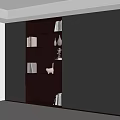 Modern Dark Bookcase With Open Shelves LED Lighting Decorative Vases And Small Statue