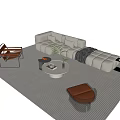 Modern Light Colored Sofa With Cushions And Round Coffee Table Set On Beige Rug 3d model