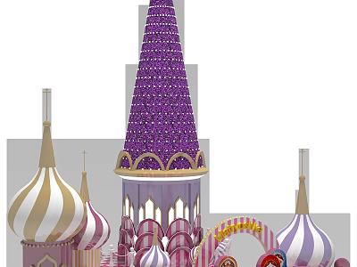 Colorful Decorative Ornament Set With Purple Tower Striped Pink Domes And Gold Accents 3d model