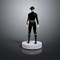 Sleek Black Tactical Weapon Carried By Goggled Figure In Bodysuit On White Pedestal