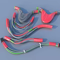 Coiled Electronic Cables with Red Gray Green Sleeves and Black Connectors for Devices