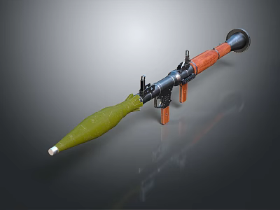Military Rocket Launcher With Green Warhead Orange Grip And Black Metal Parts 3d model