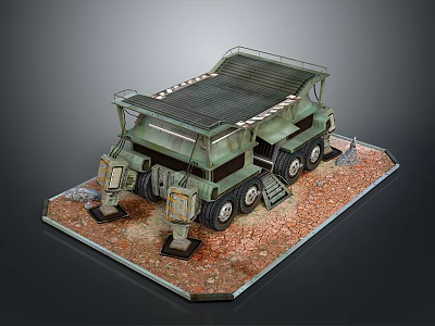 Multi wheel Engineering Utility Vehicle with Solar Panel Roof and Support Legs on Rough Terrain 3d model