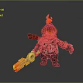 Fiery Red Hooded Creature With Glowing Eyes Holding Large Orange Key Weapon