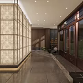 Oriental Style Clubhouse Interior Design With Water Pond Stones Wooden Screens And Carved Ceiling