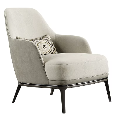 Modern Single Sofa Light Gray Velvet Upholstered With Decorative Pillow And Black Metal Legs 3d model