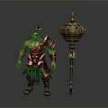 A Muscular Man In Ornate Warrior Armor Holding Large Decorative Spiked Weapon
