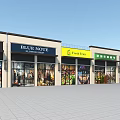 Commercial Retail Storefronts With Branded Signboards Glass Windows And Colorful Facades