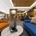 Modern Hotel Lobby Interior With Pendant Lights Wooden Decor And Reception Desk