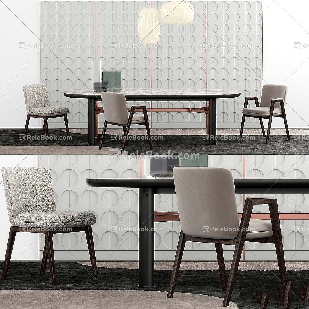 Vintage Table and Chair Combination Minotti Lance dan dibbets vase 3d model