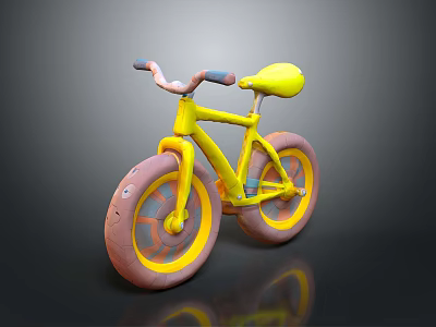 Yellow Children's Bicycle With Pink Wheels Brown Handlebar And Small Frame 3d model