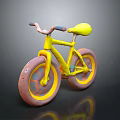 Yellow Children's Bicycle With Pink Wheels Brown Handlebar And Small Frame