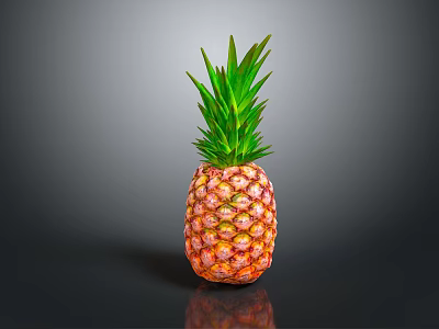 Fresh Ripe Pineapple With Green Leafy Top And Orange Yellow Skin 3d model