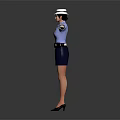 Female Traffic Police Officer in Blue Uniform With Extended Arms Against Dark Background