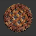 Delicious Round Fruit Pie with Lattice Crust and Berry Topping Surrounded by Pistachio Crumbs