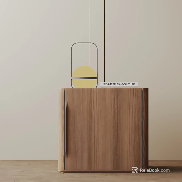 Modern Minimalist Wooden Side Table With Black Frame Yellow Circular Decor On Top 3d model 