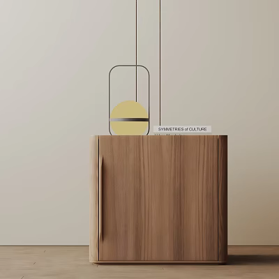 Modern Minimalist Wooden Side Table With Black Frame Yellow Circular Decor On Top 3d model