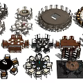 Various Wooden Dining Table Sets Featuring Round Square Shapes And Matching Chairs 3d model