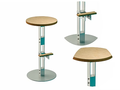 Modern Bar Stools With Wooden Seats And Metal Frames Featuring Blue Accents 3d model