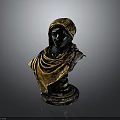 Classical Bust Sculpture With Head Headdress Draped Cloak And Ornate Base