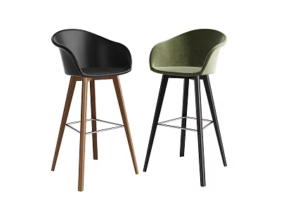 Black And Green Modern Bar Stools With Velvet Leather Seats And Wooden Black Legs 3d model