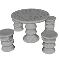 Chinese Style Outdoor Stone Tables and Chairs 3d model