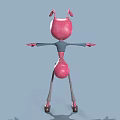 Pink Cartoon Ant With Big Eyes Smiling And Outstretched Arms In Blue Top