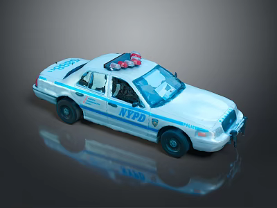 NYPD Police Car Model With Emergency Lights And Blue Stripes On Dark Background 3d model