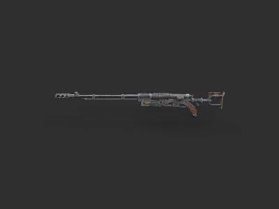 Intricate Military Rifle With Long Barrel Wooden Stock And Metal Components 3d model