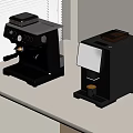 Modern Kitchen Coffee Machines White And Black On Table With Blinds Background 3d model