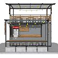Mall Shop With Container Structure Awning String Lights Coca-Cola Sign Bar Counter And Bench