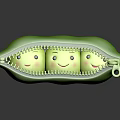 Cute Green Pea Pod Shape Dolls With Three Smiling Faces 3d model