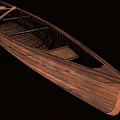 Classic Traditional Wooden Boat With Long Narrow Hull And Wooden Paddle