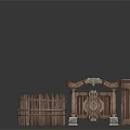Ancient Wooden Architectural Elements With Intricate Carved Doors Frames And Bookshelves